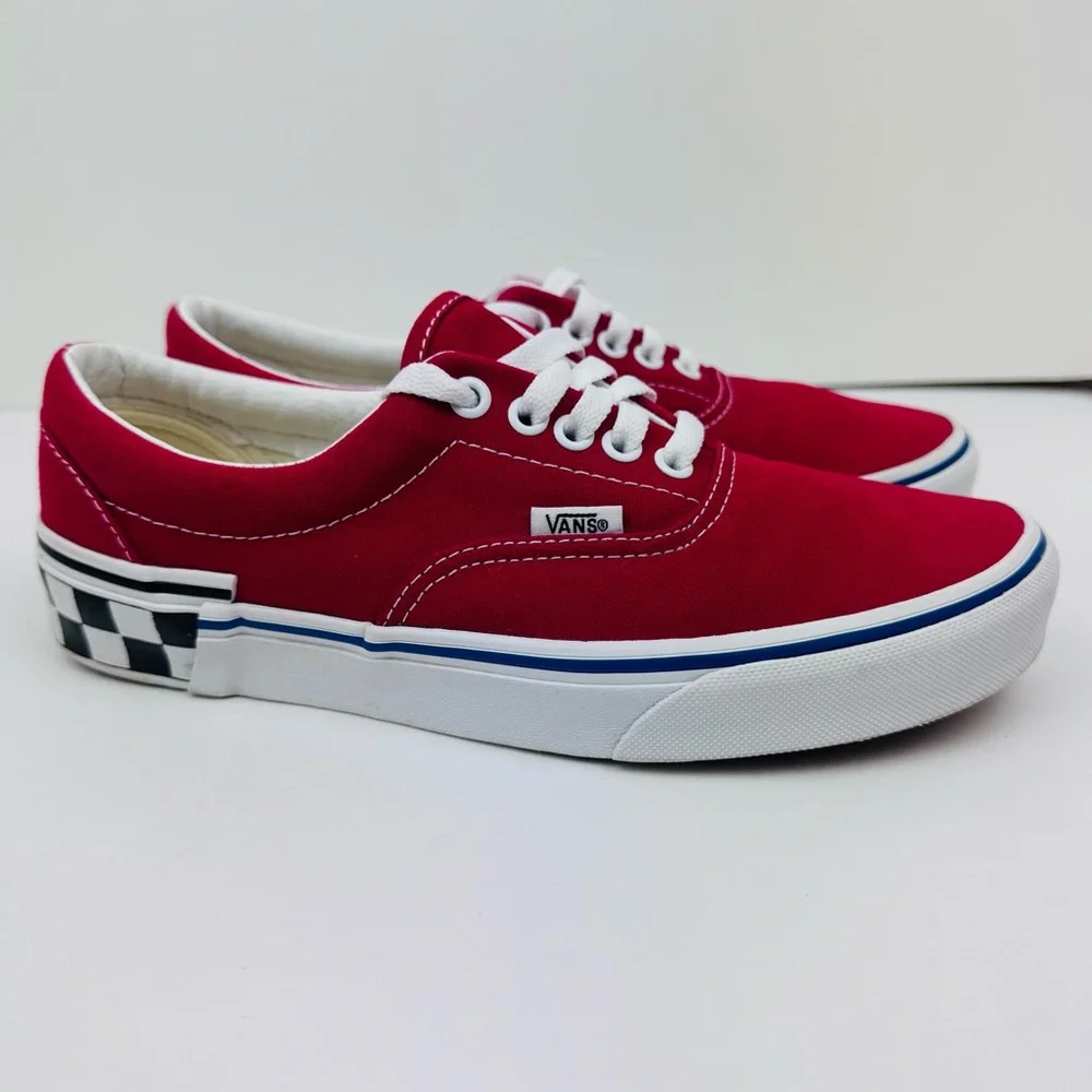 Vans Era Check Block Sneakers. Tango Red. Men's size 7, women’s size 8.5.